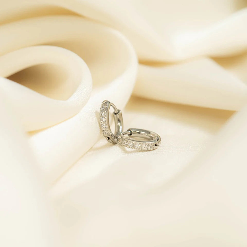Huggie Hoop Earrings - CZ Stone