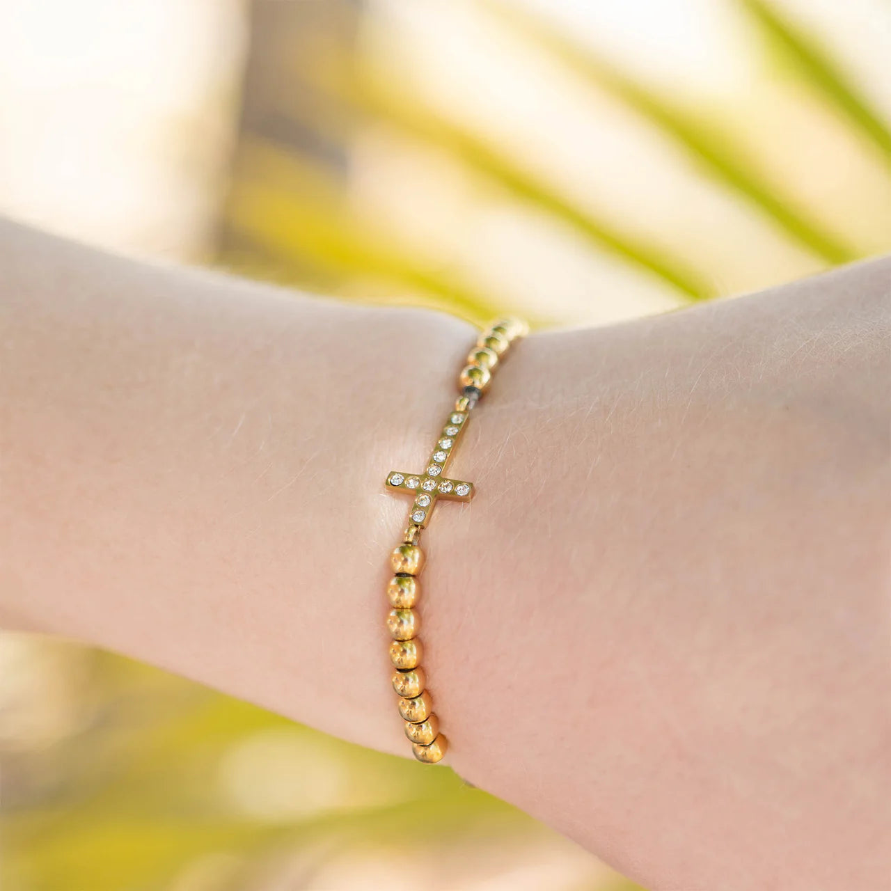 Cross Beaded Stretch Bracelet