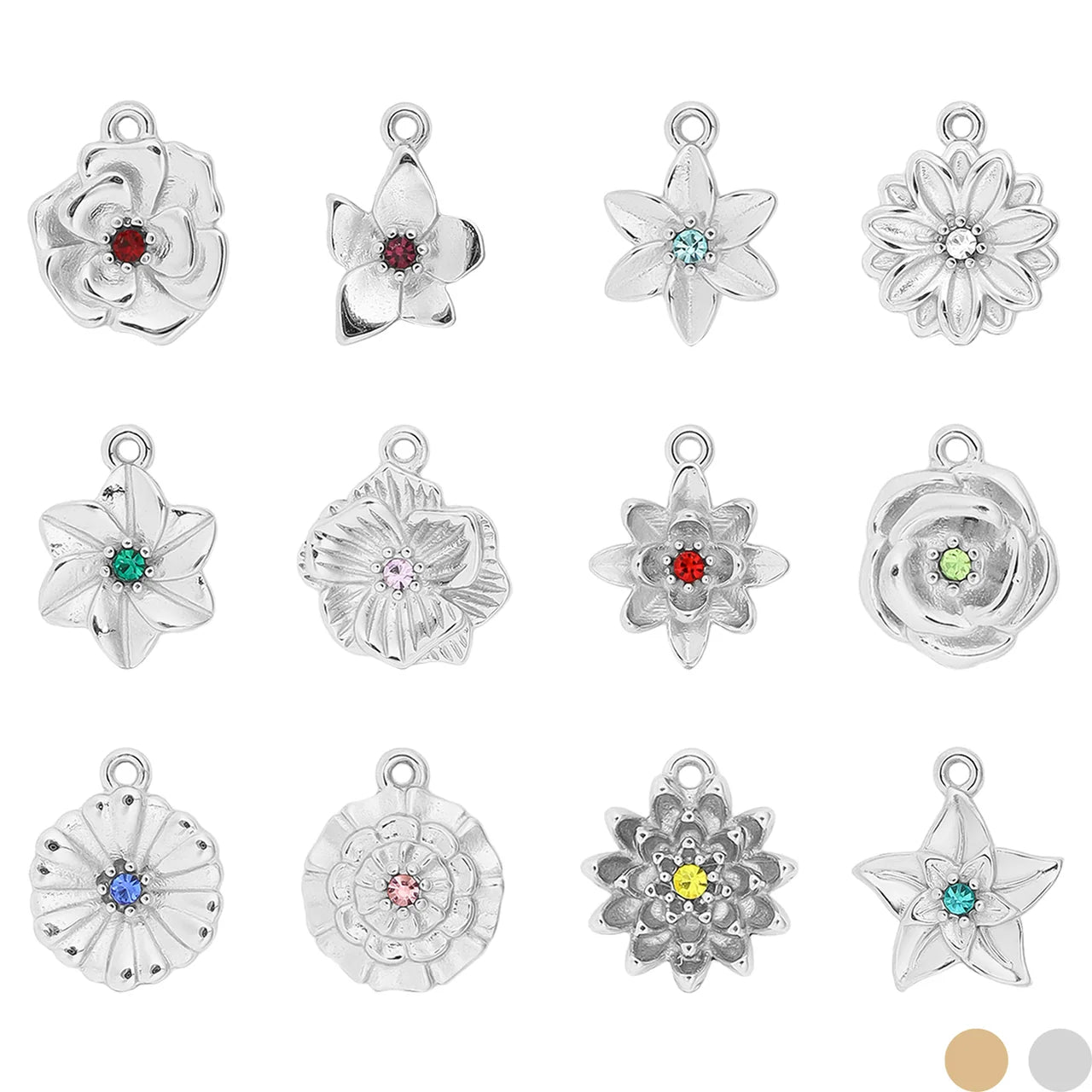 Birth Month Flower Charms - Stainless