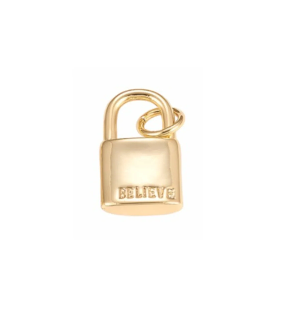 Gold Inspirational Lock 'Believe' Charm