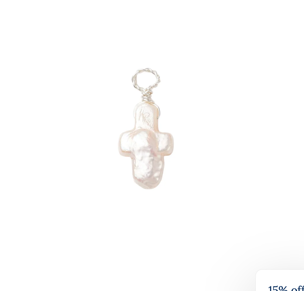Silver Pearl Cross Charm