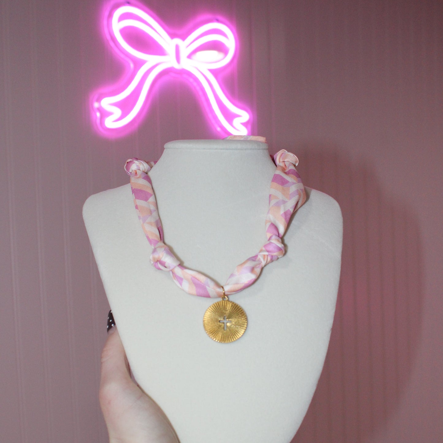 Pink Scarf Cross Pendant