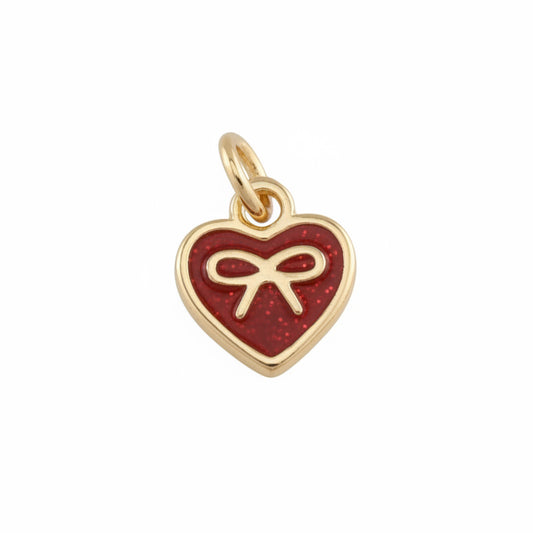 Red & Gold Bow Heart Charm