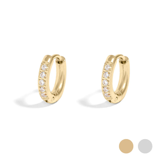 Huggie Hoop Earrings - CZ Stone