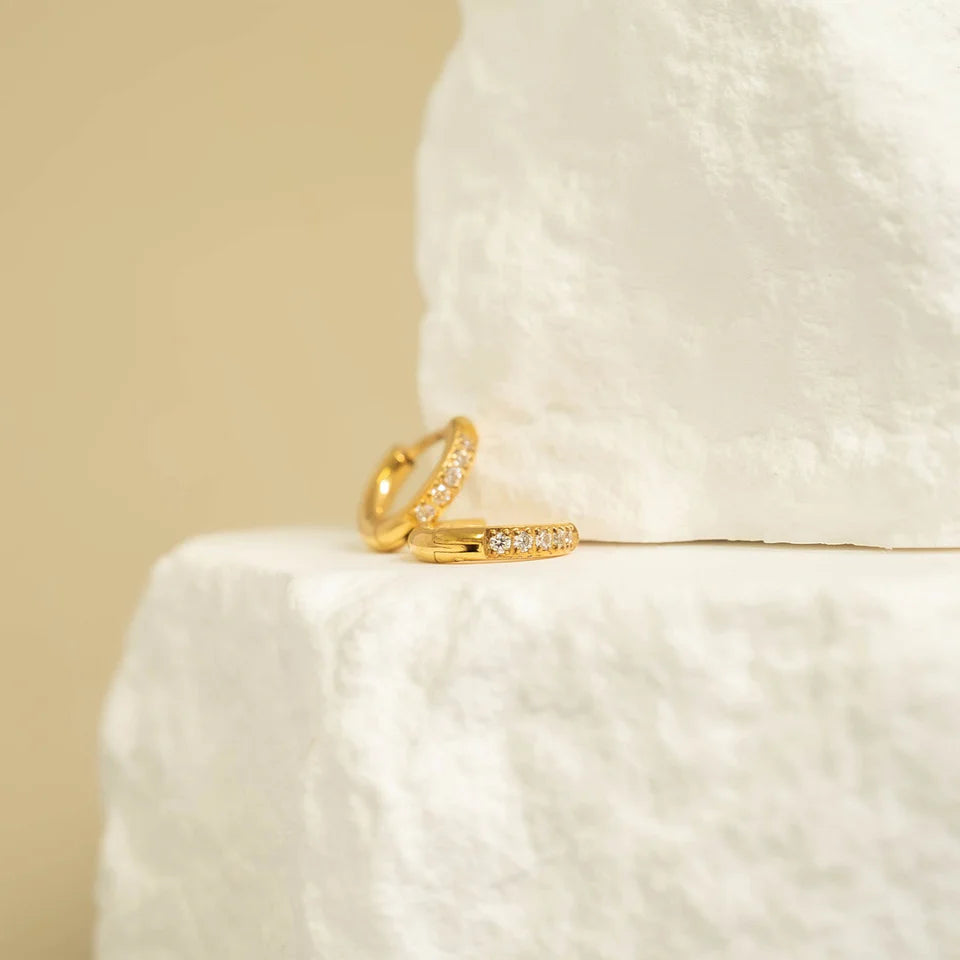 Huggie Hoop Earrings - CZ Stone