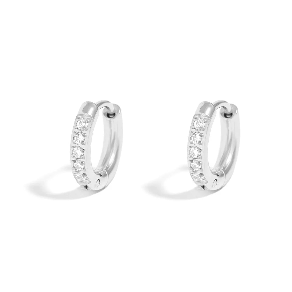 Huggie Hoop Earrings - CZ Stone