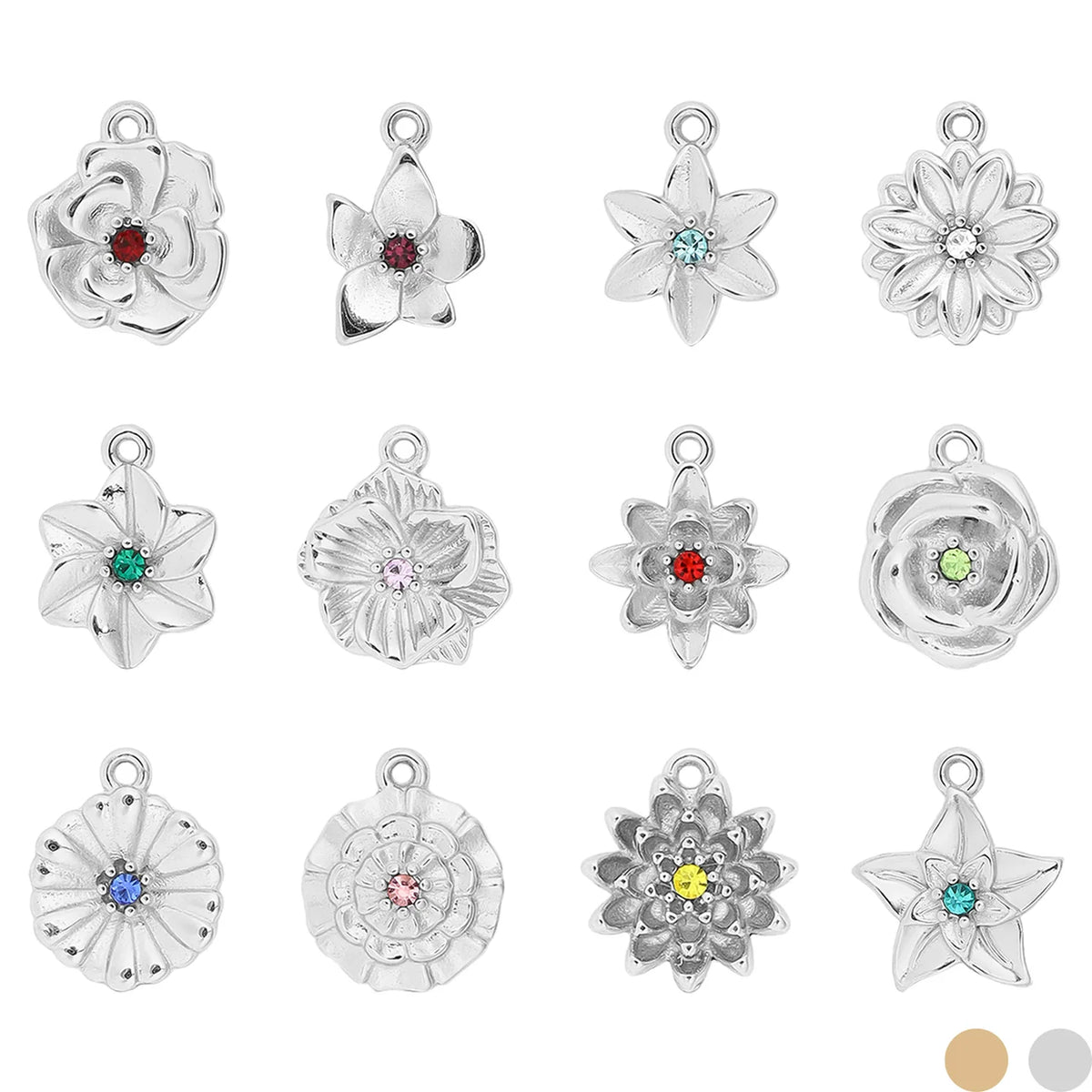 Birth Month Flower Charms - Stainless