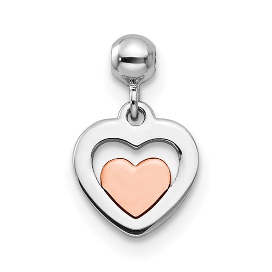 Sterling Silver Rose-tone Heart Charm