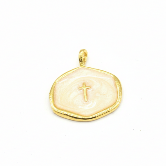 Enamel Cross Pendant - Cream