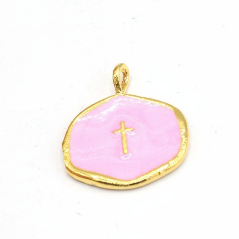Enamel Cross Pendant - Pink