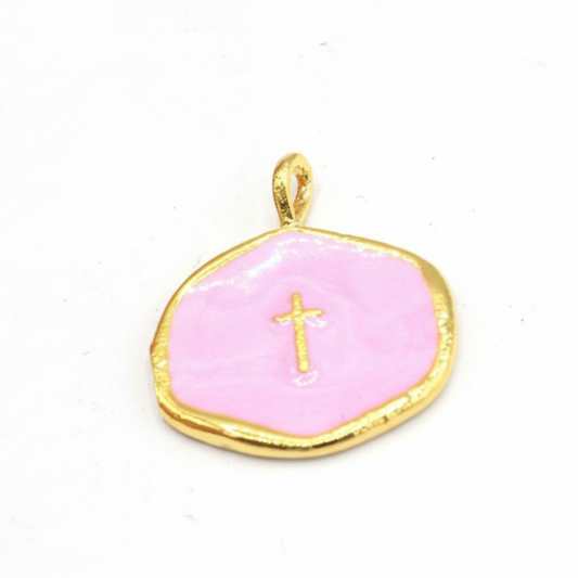 Enamel Cross Pendant - Pink