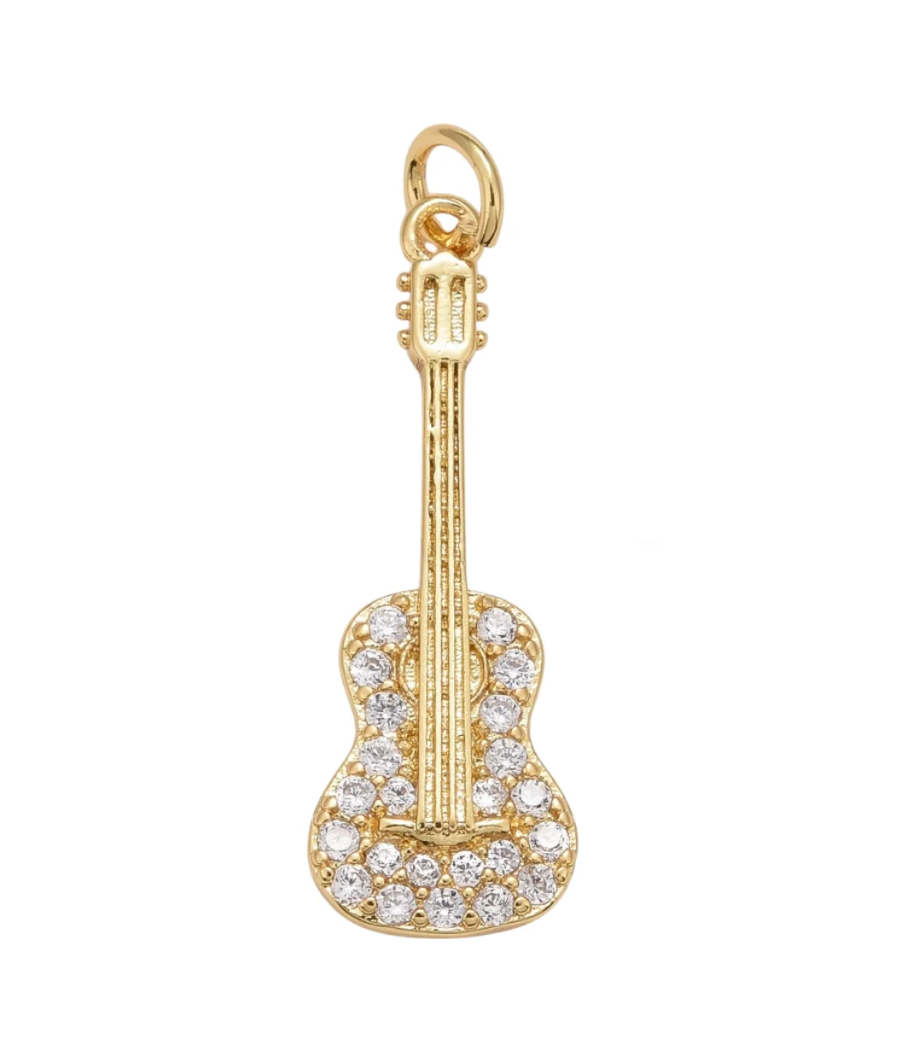 Gold Glitter Guitar Charm