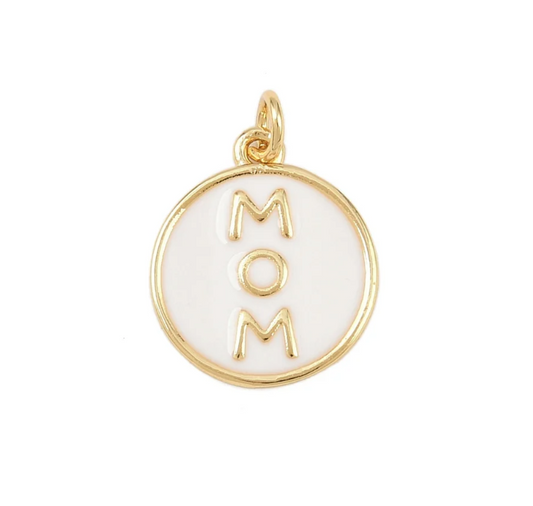 'Mom' White & Gold Charm