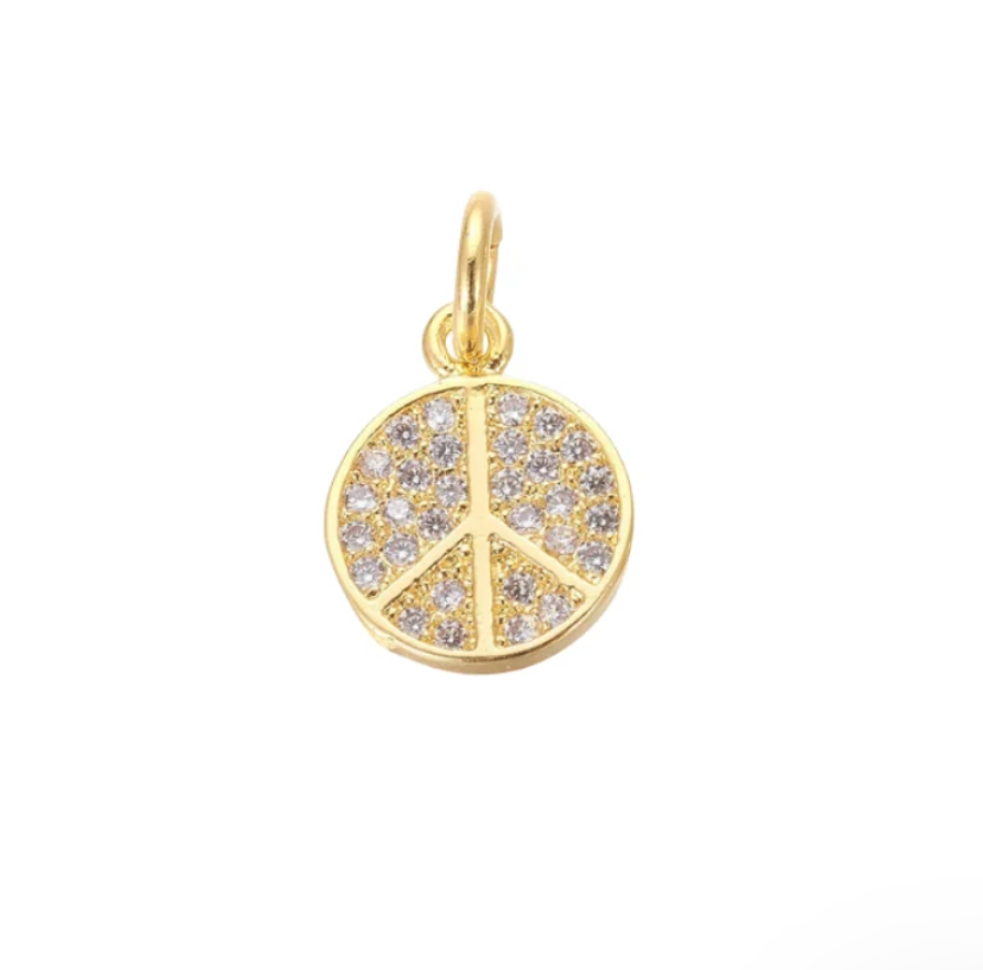 Peace Sign with Cubic Zirconia Charm