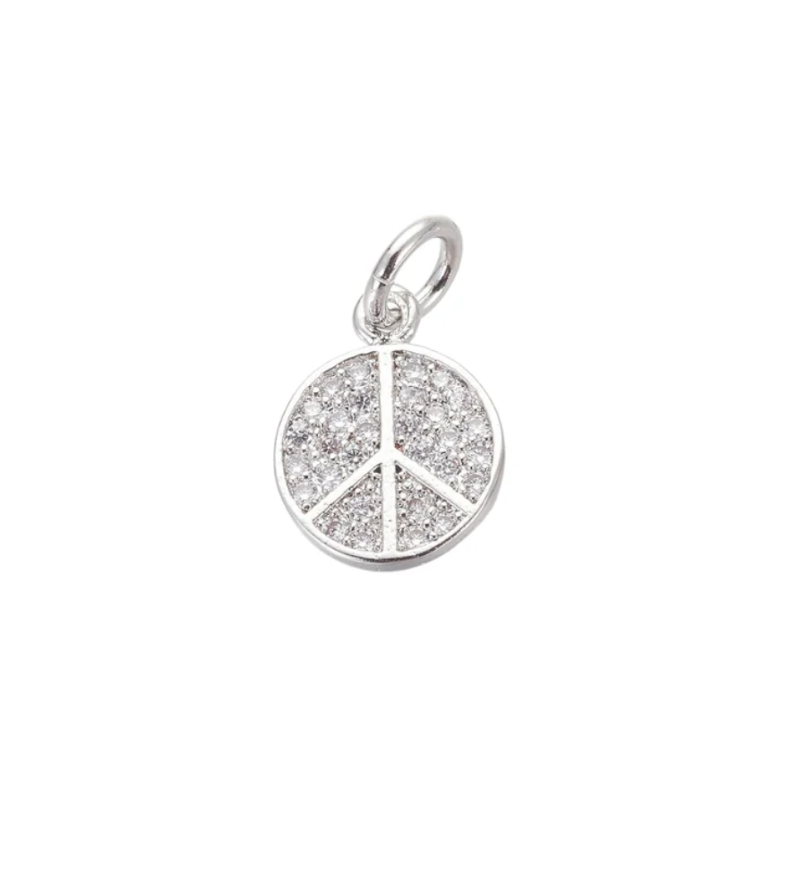 Peace Sign with Cubic Zirconia Charm