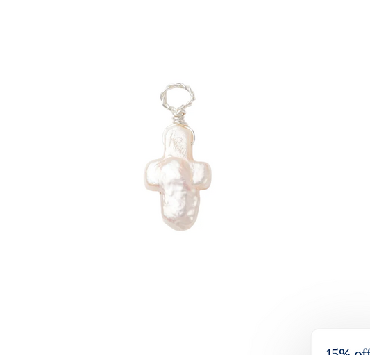 Silver Pearl Cross Charm
