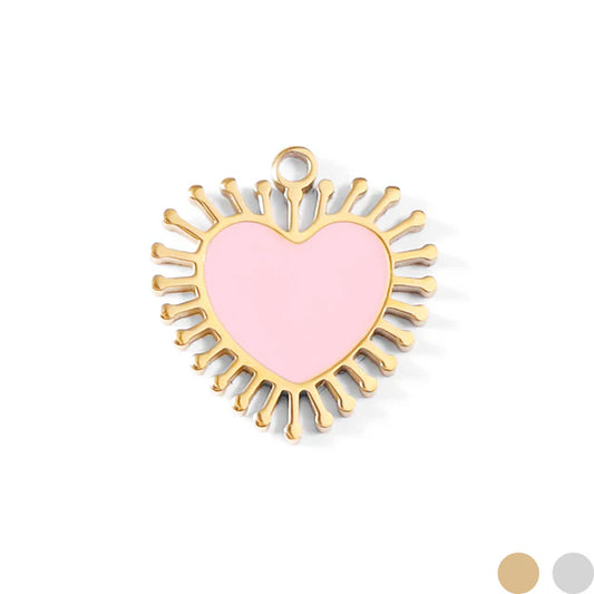 Pink Sun Ray Heart Charm