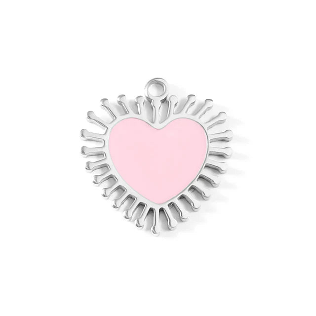 Pink Sun Ray Heart Charm